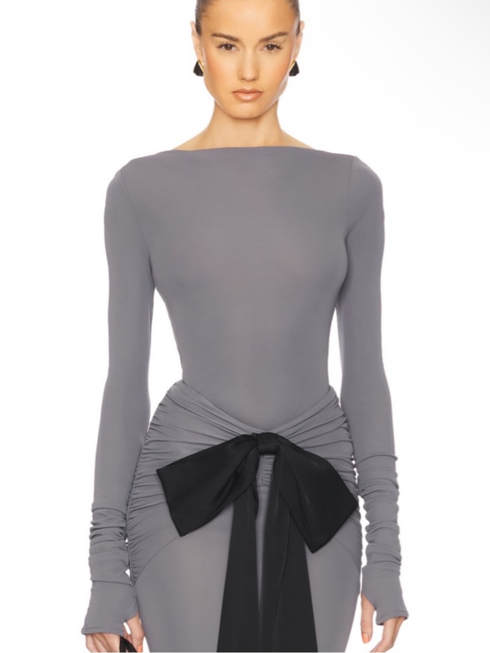 Helsa Matte Jersey Long Sleeve Scoop Back Top in Graphite Grey NEW Size Medium - Picture 1 of 7